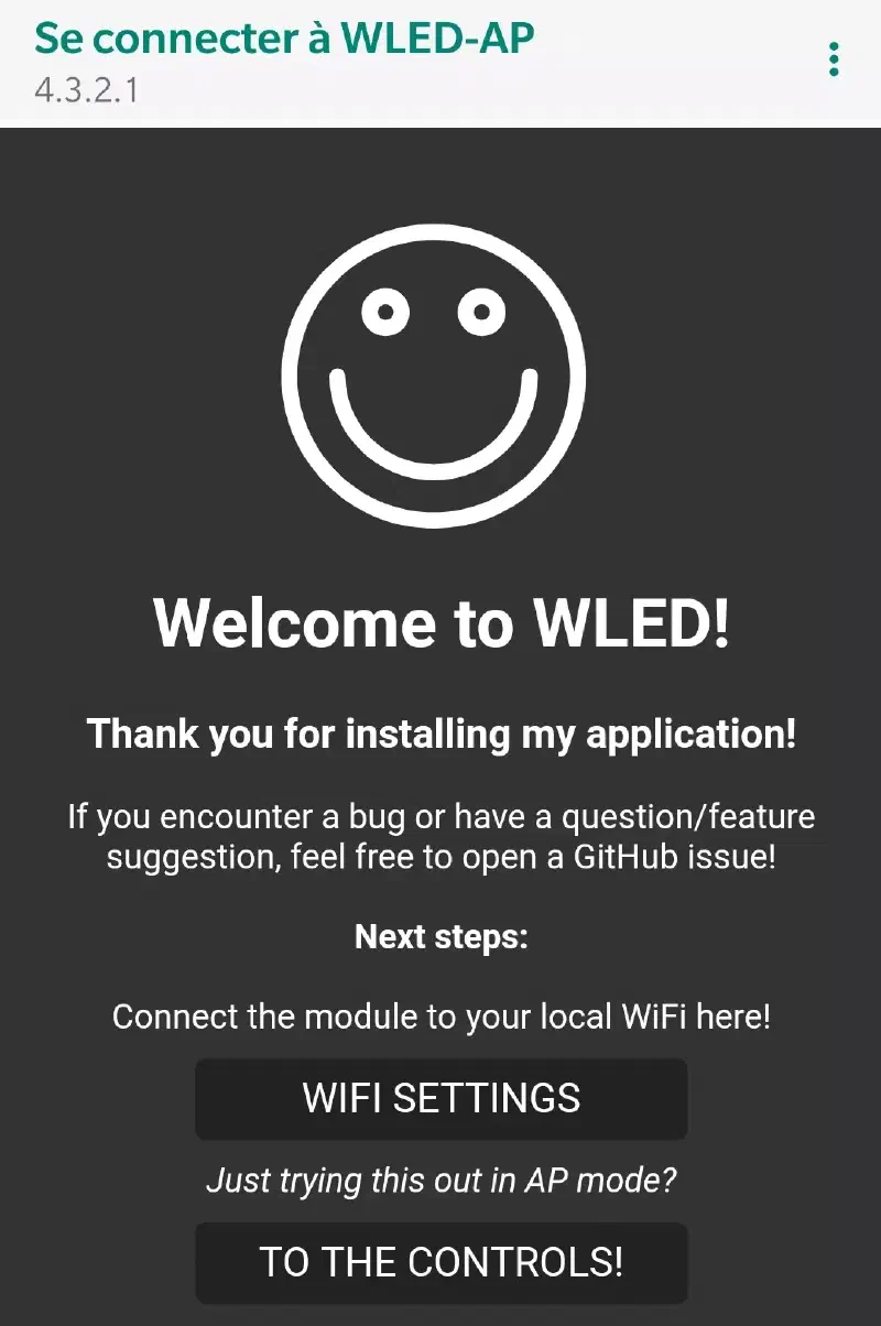 Page de démarrage WLED