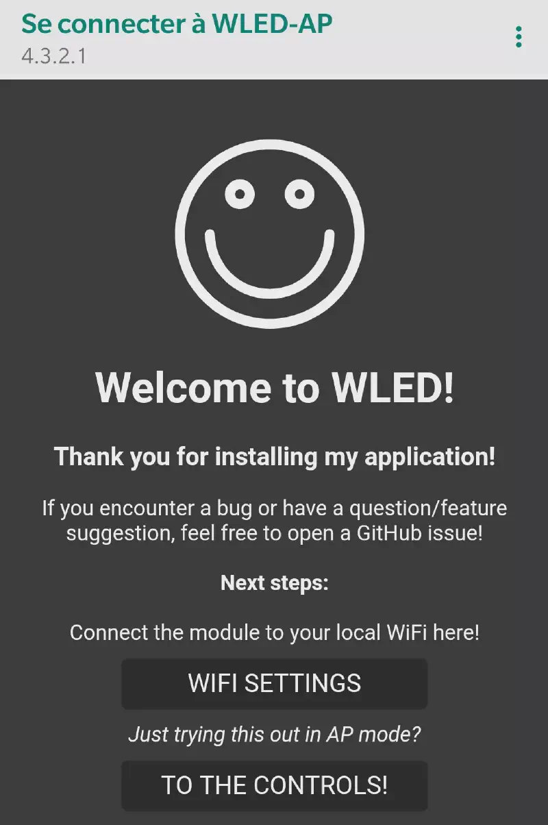Page de démarrage WLED