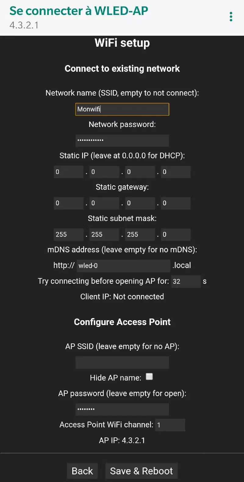 Configuration de la connexion Wi-Fi cliente