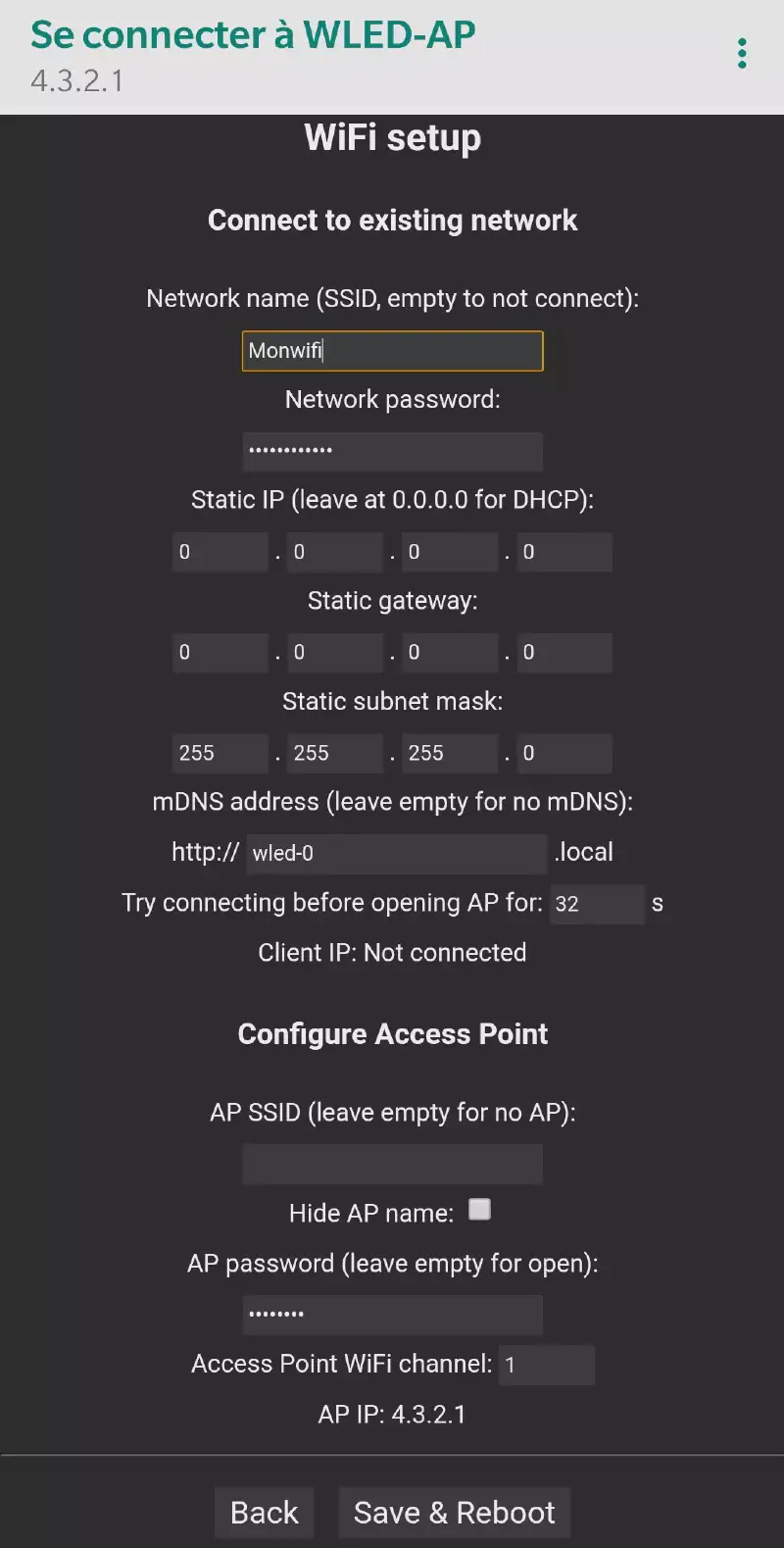 Configuration de la connexion Wi-Fi cliente