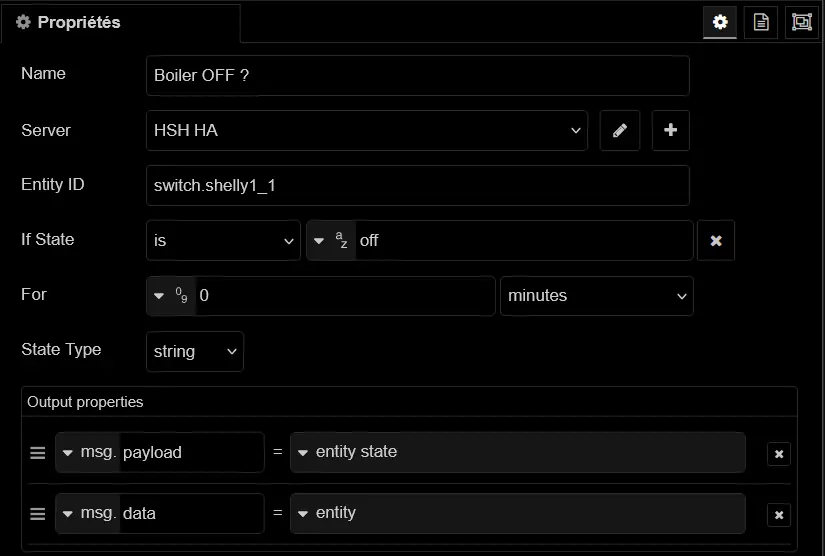 Node-RED : Exemple de current state