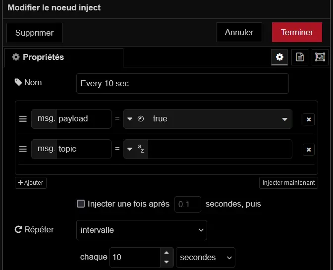 Node-RED : Exemple de inject