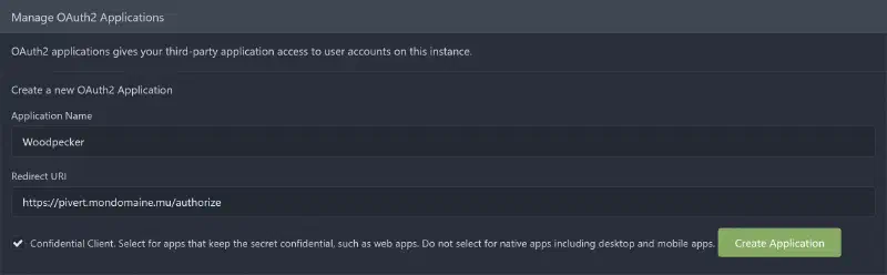 Création de l’application sur Gitea