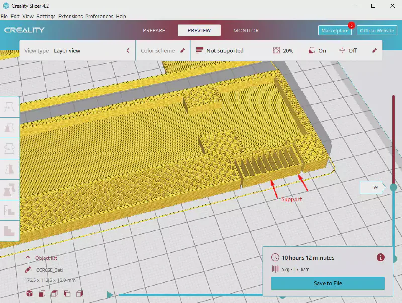 Preview de l’impression (59e couche)