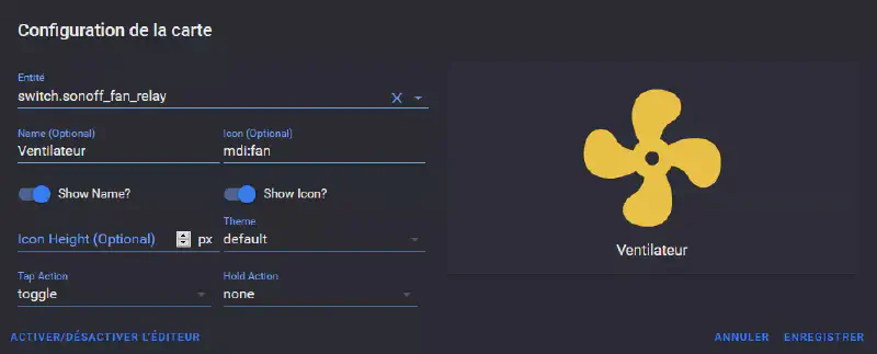 Bouton de contrôle de mon ventilateur