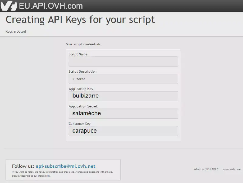 Clés de l’API d’OVH