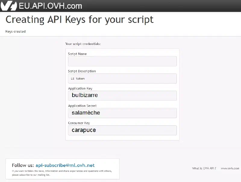 Clés de l’API d’OVH