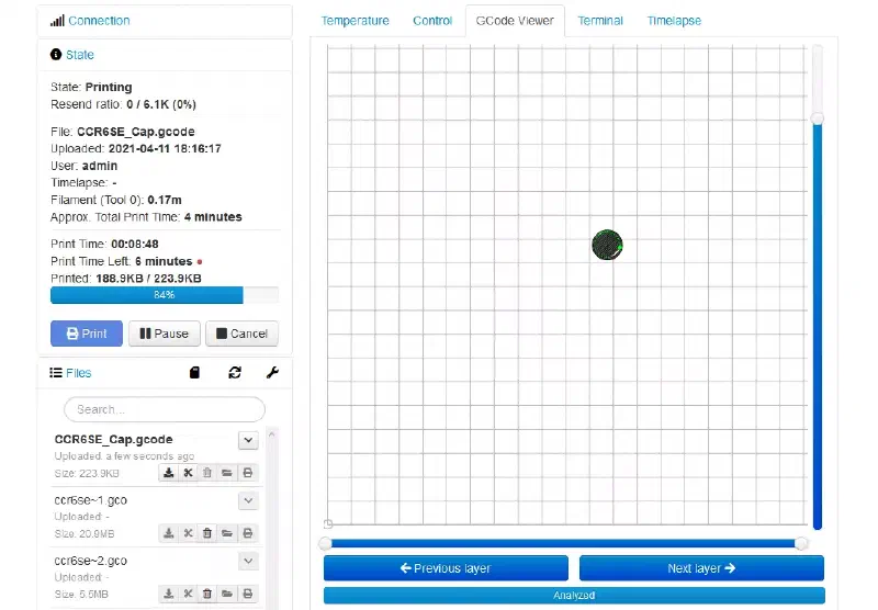 Onglet GCode Viewer