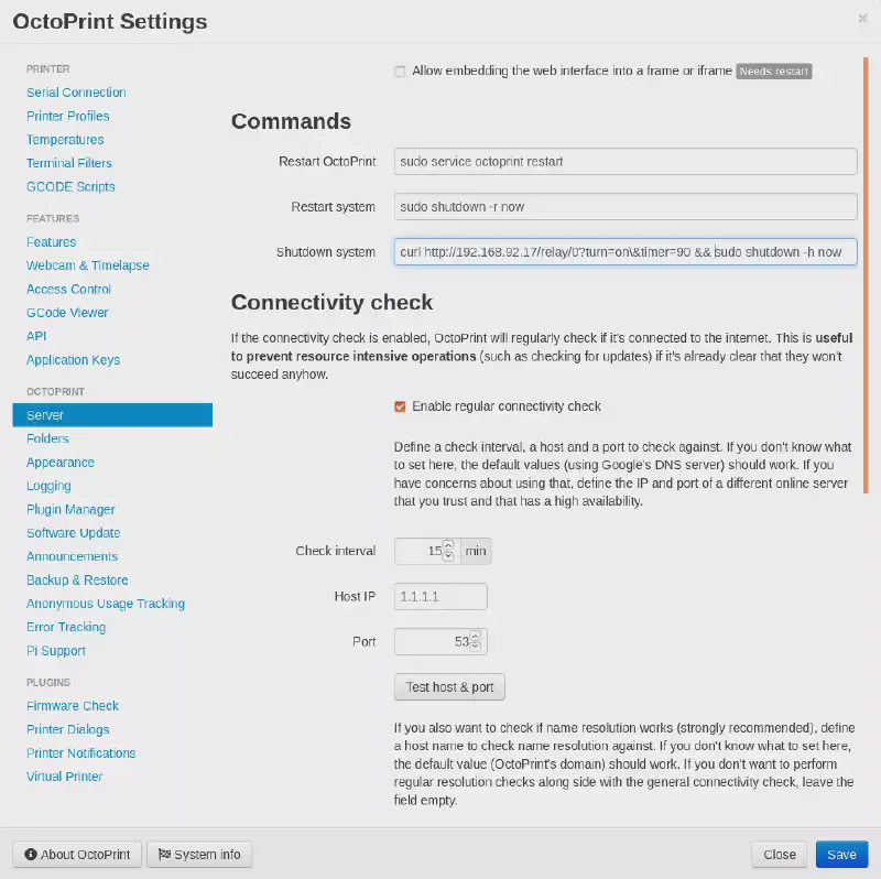 Édition de la commande d’extinction