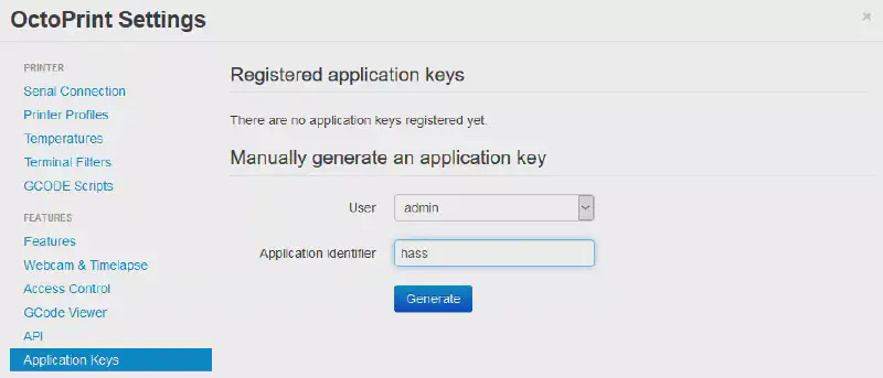 Génération d’un clé d’API