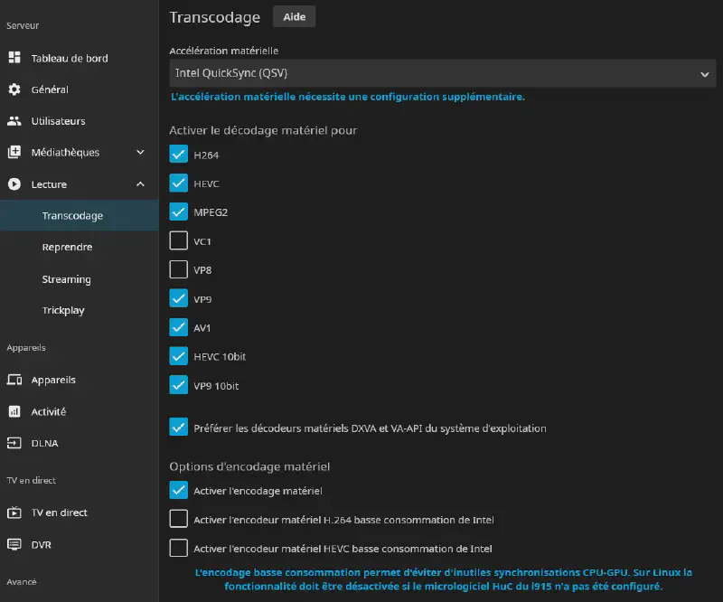 Transcodage sur Jellyfin