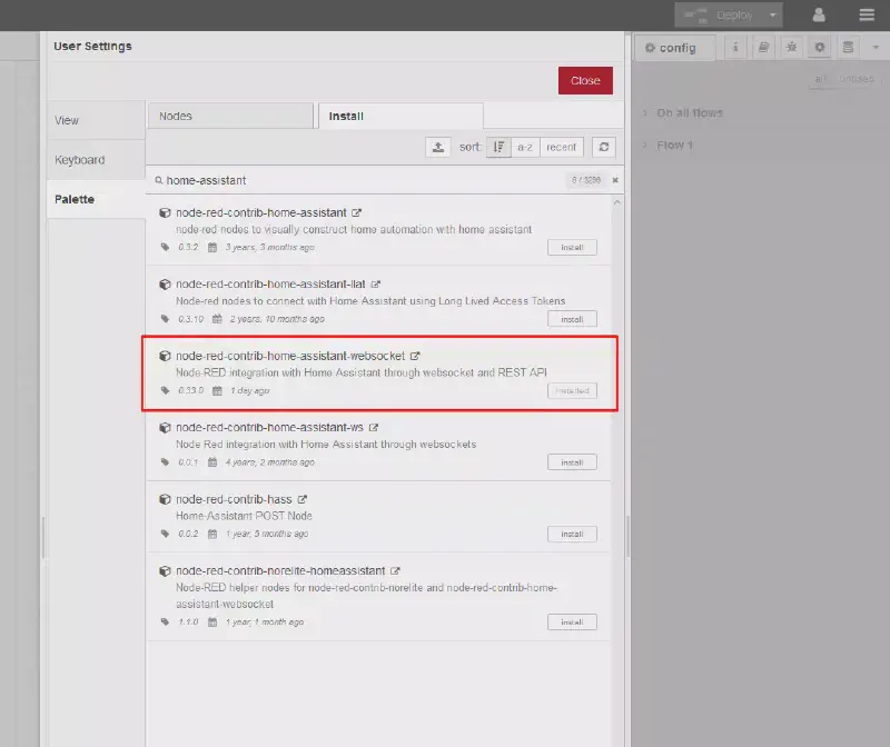 Installation de la palette pour HA