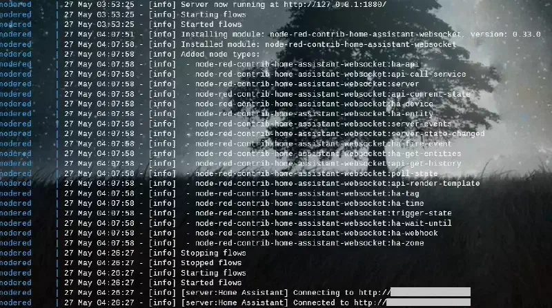 Logs du conteneur Node-RED