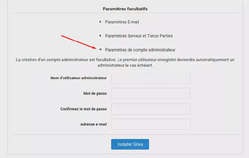 Création du compte administrateur