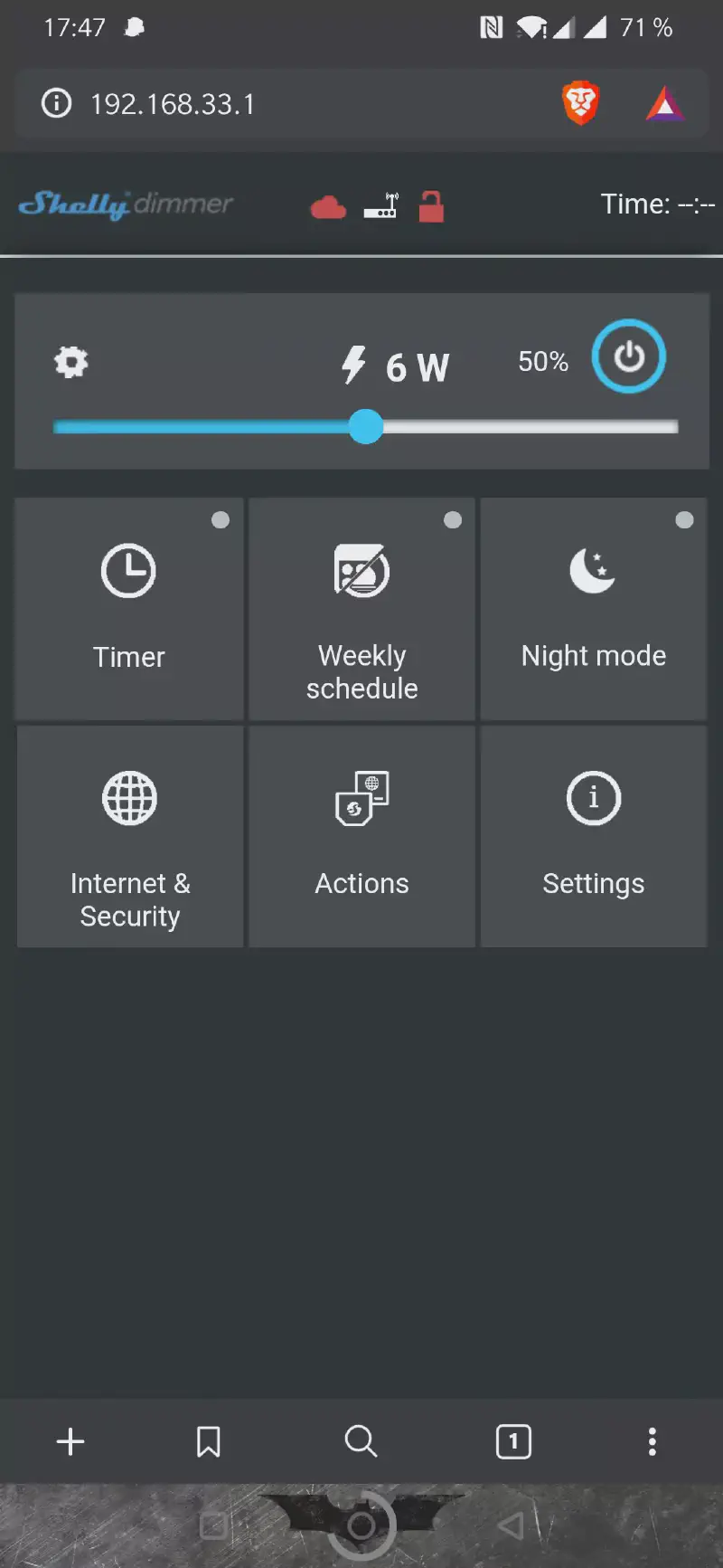 Page d’accueil du Dimmer